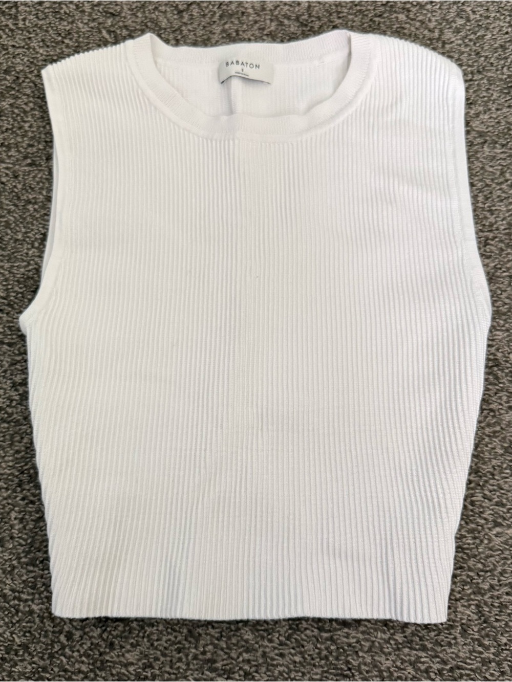 Aritzia Babaton White Ribbed Sleeveless Top